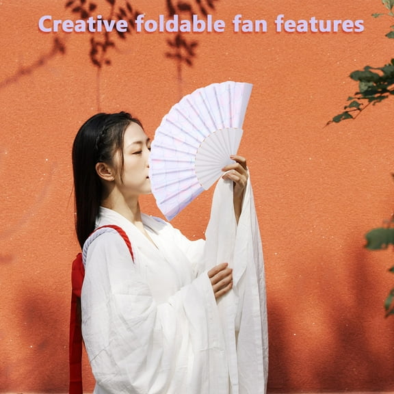 WHAMVOX Handheld Folding Fan Oxford Cloth Hand Fan with Plastic Frame Decorative Chinese Foldable Fan for Women Festival Decoration
