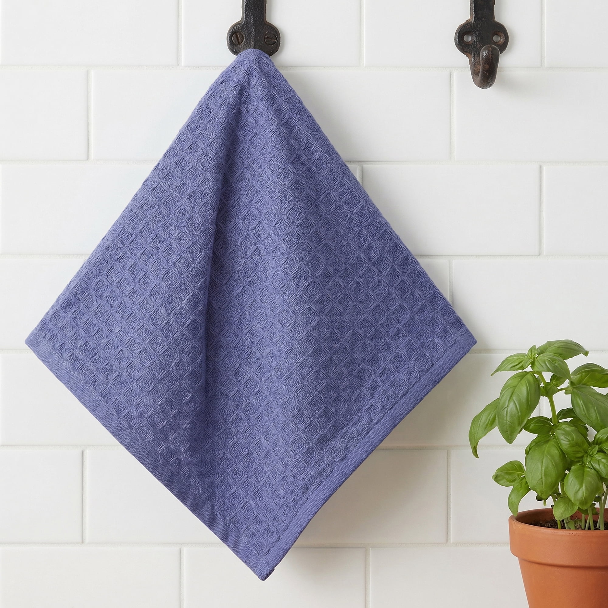 Unique Bargains 2Pcs 100% Cotton Waffle Weave Solid color Kitchen Towels Blue 12" x 12"