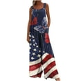 thumbnail image 6 of Wiyuqeen Linen Bib Overalls for Women Sleeveless Patriotic Wide Leg Rompers Trendy Stars Striped Print Jumpsuits Holiday Overalls, 6 of 8