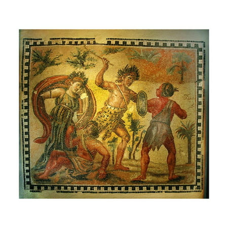 Mosaic scene depicting the fight between Dionysus and the the Indians Print Wall Art By Werner