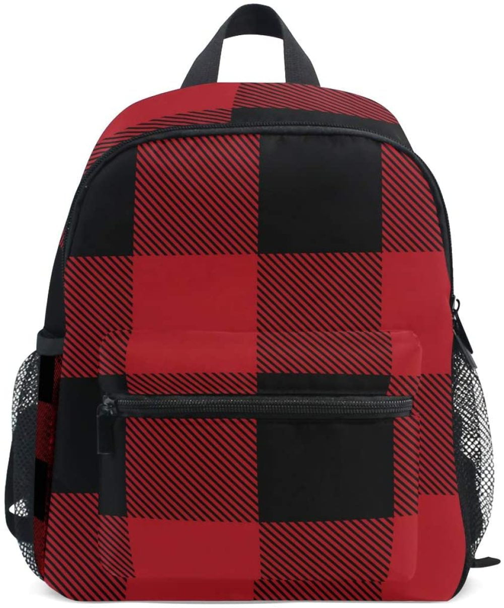Backpack Black Red Big Buffalo Plaid Pattern Classic Print School Bags Boy  Girl 