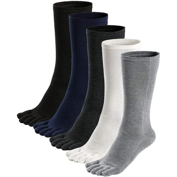 AMITOFO Mens Toe Socks Cotton Athletic Running Calf Five Finger Crew Socks,5 Pairs Size 11-13