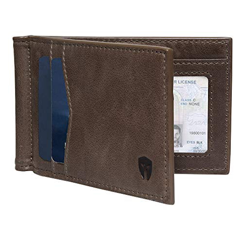 Bifold Top Flip Extra Capacity Travel Wallet Almond Brown - Distressed Leather, Super Capacity Bryker Hyde 1 ID Window RFID Wallet for Men 