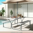 thumbnail image 2 of Topbuy Picnic Table Bench Set for 8 Person Outdoor Camping Table & 2 Benches with Metal Frame All-Weather Tabletop White, 2 of 10
