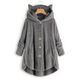 thumbnail image 2 of Fridja Womens Plus Size Button Plush Tops Hooded Loose Cardigan Wool Coat Winter Jacket, 2 of 6
