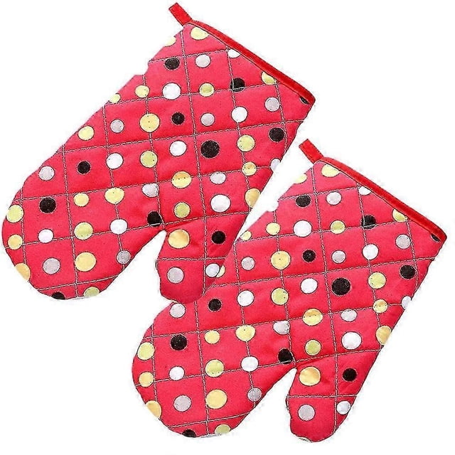 2PCS Oven Mitts Heat Resistant Kitchen Gloves Thick Hot Polyester Cotton Oven - SNNGV