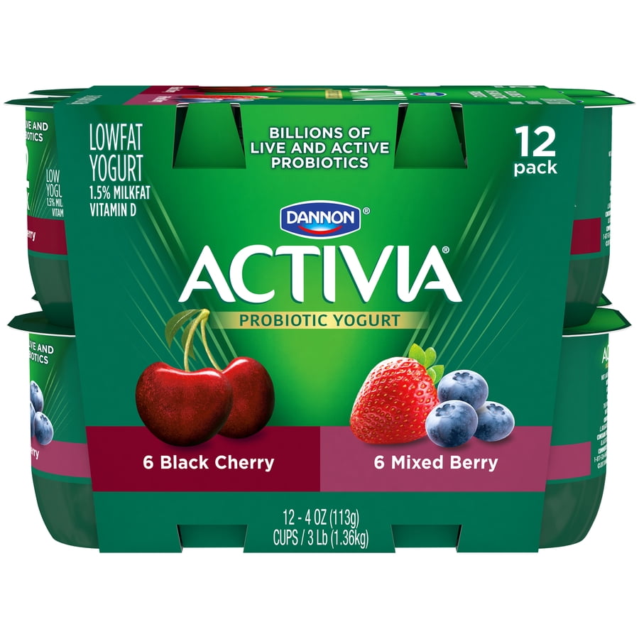 Activia Lowfat Mixed Berry/Black Cherry Yogurt, 4 oz, 12 count