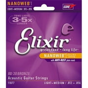 Elixir 80/20 Bronze Acoustic Guitar Strings, NANOWEB, Light/Medium (.012-.056)