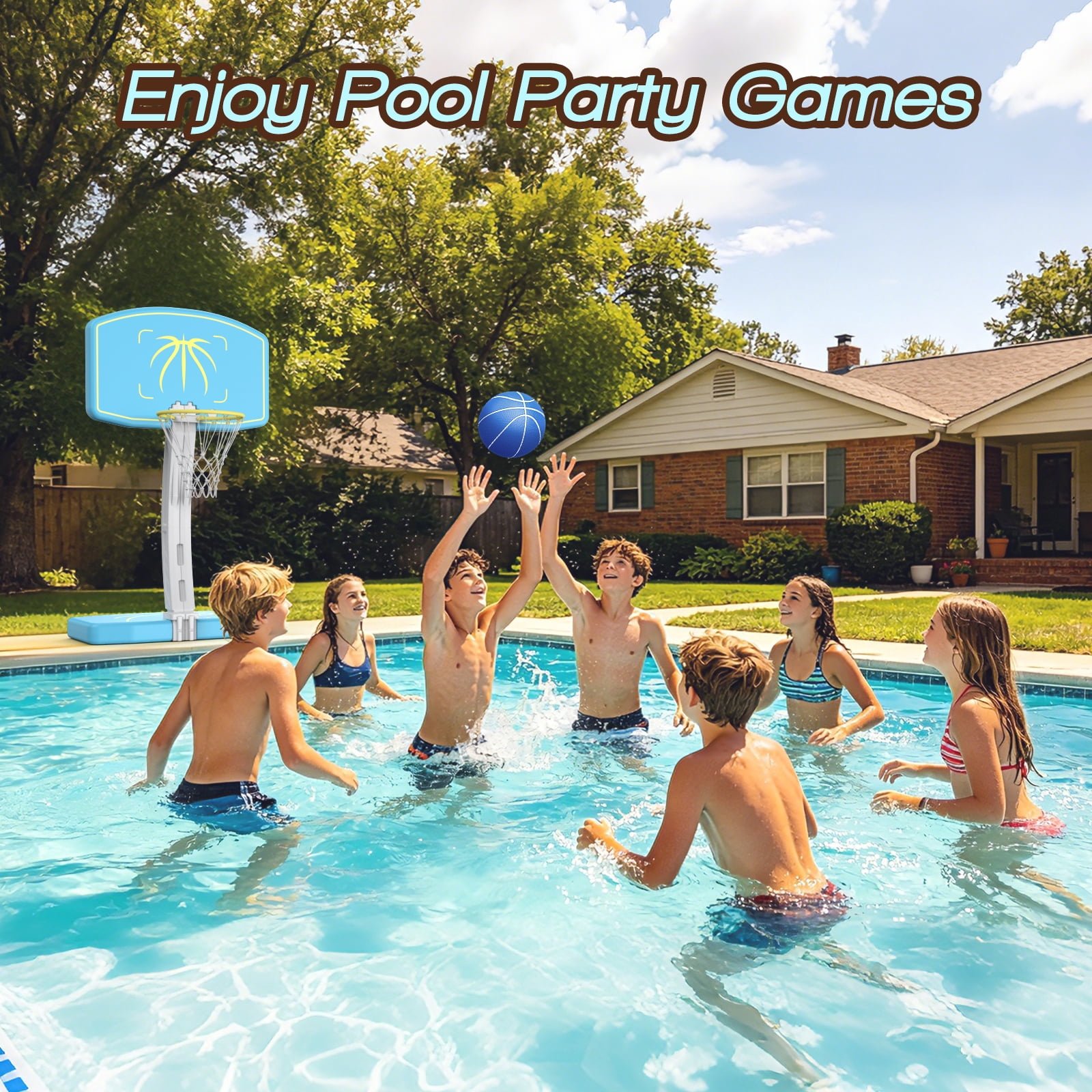 COLIKES Pool Basketball Hoop Poolside and Volleyball Set 2-in-1,  Adjustable Volleyball Net for Pool, Water Basketball Goal, Sports Toy Games for Adults, Teens, Inground, Swimming