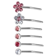 Adult Women's Stainless Steel 22G Multicolor Flower Stud Nose Rings, 6-Pack