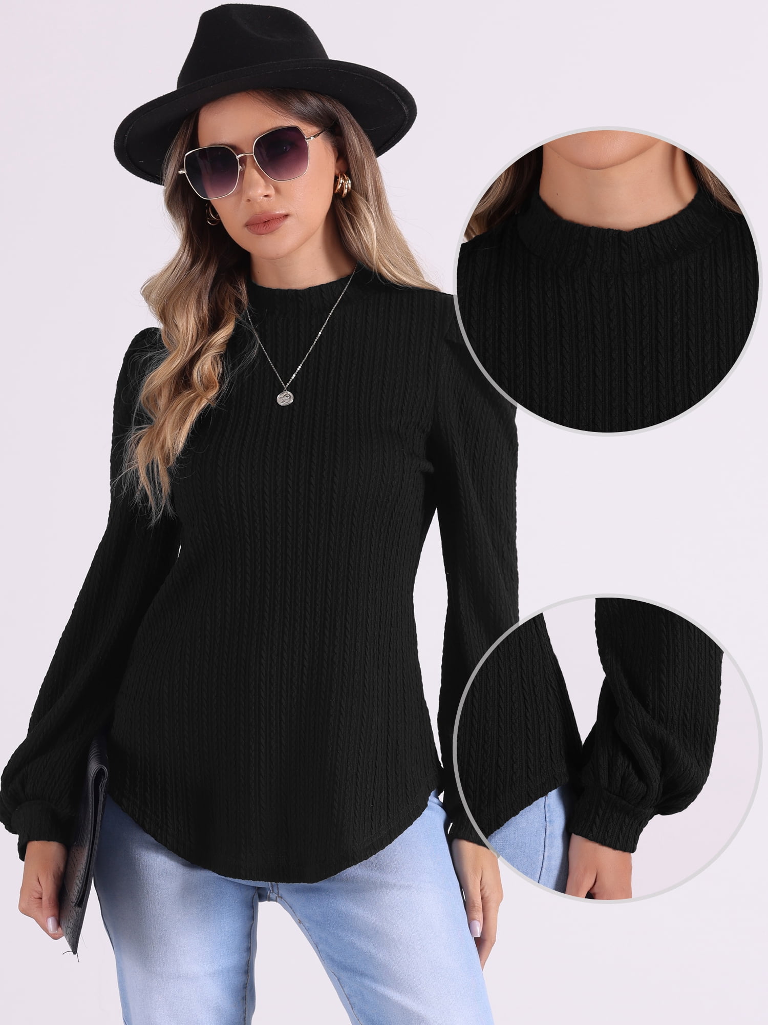 DARING DIVA Women's Puff Long Sleeve Casual Work Blouses XS Black