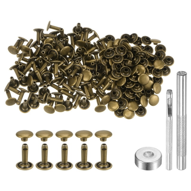 Unique Bargains 100 Sets Leather Rivets 12 x 9mm Metal with 3 Setter Tools, Bronze