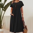 thumbnail image 2 of Avolia Plus Size Women Short Sleeve Dress with Pockets Pleats Round Neck Lightweight Casual Wear Black L, 2 of 7