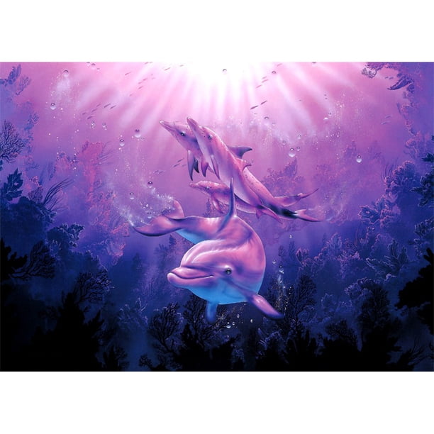 Diamond Painting (DE4598) Tres Delfines Punto de Cruz Costura Mosaico Kit 40x50cm Púrpura FLhrweasw Nuevo