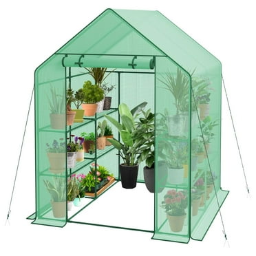 Walk-in Greenhouse for Outdoors, 3 Tiers 8 Shelves Portable PE Cover Green House with Anchors and Ropes, Plant Garden Hot House, 57 x 57 x 77 inch