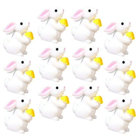 WHAMVOX  12 Pcs Mini Resin Bunny Sculpture Rabbit Figurine Baby Garden White