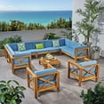 thumbnail image 2 of GDF Studio Isabella Outdoor 11 Seater Acacia Wood Sectional Sofa Set, Dark Gray, 2 of 12
