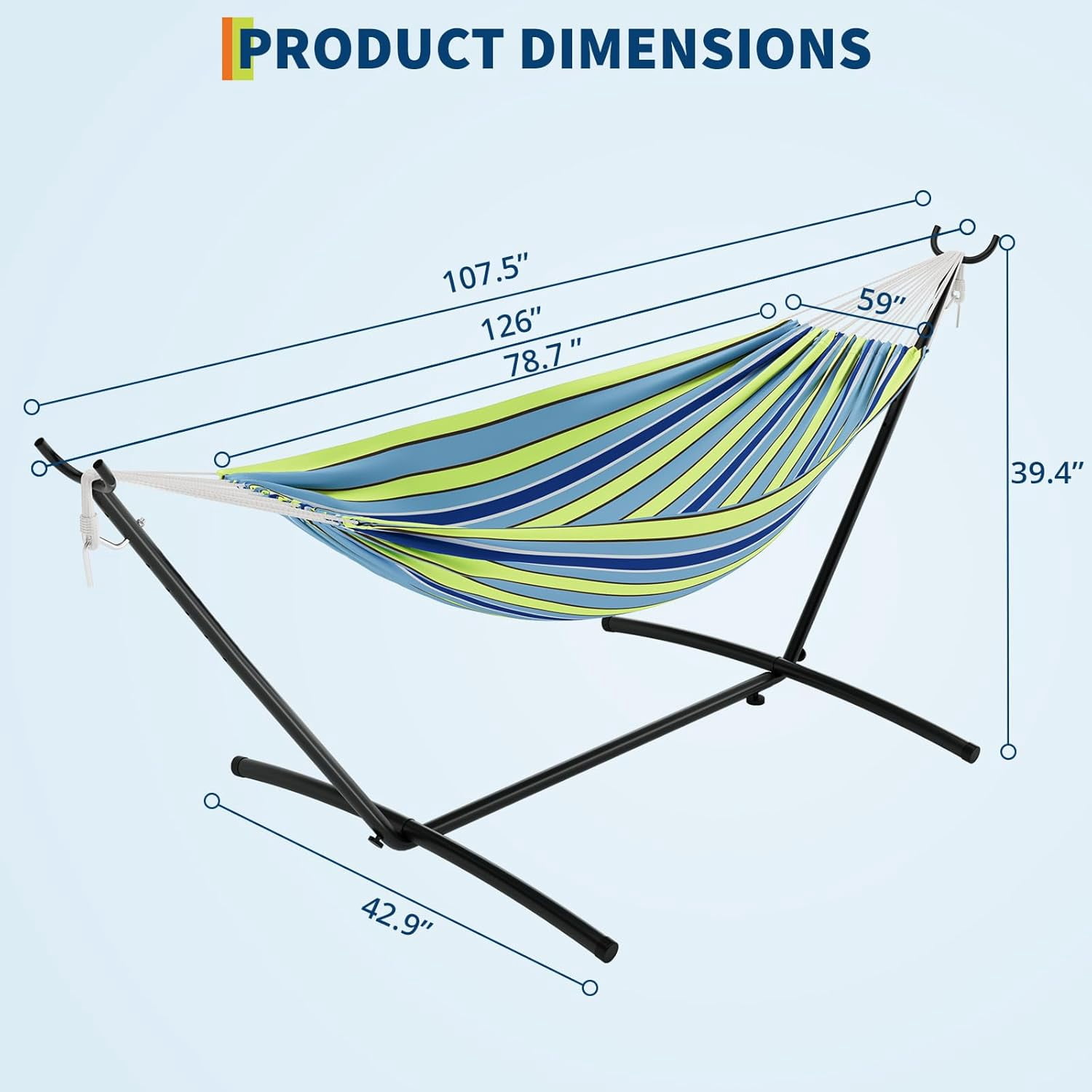 IdealHouse Double Hammock with Stand, 2 Person Cotton Rope Design, 450 Lbs Capacity, Includes Reversible Quilted Pad and Pillow, Hardwood Spreader Bars for Backyard Patio Outdoor