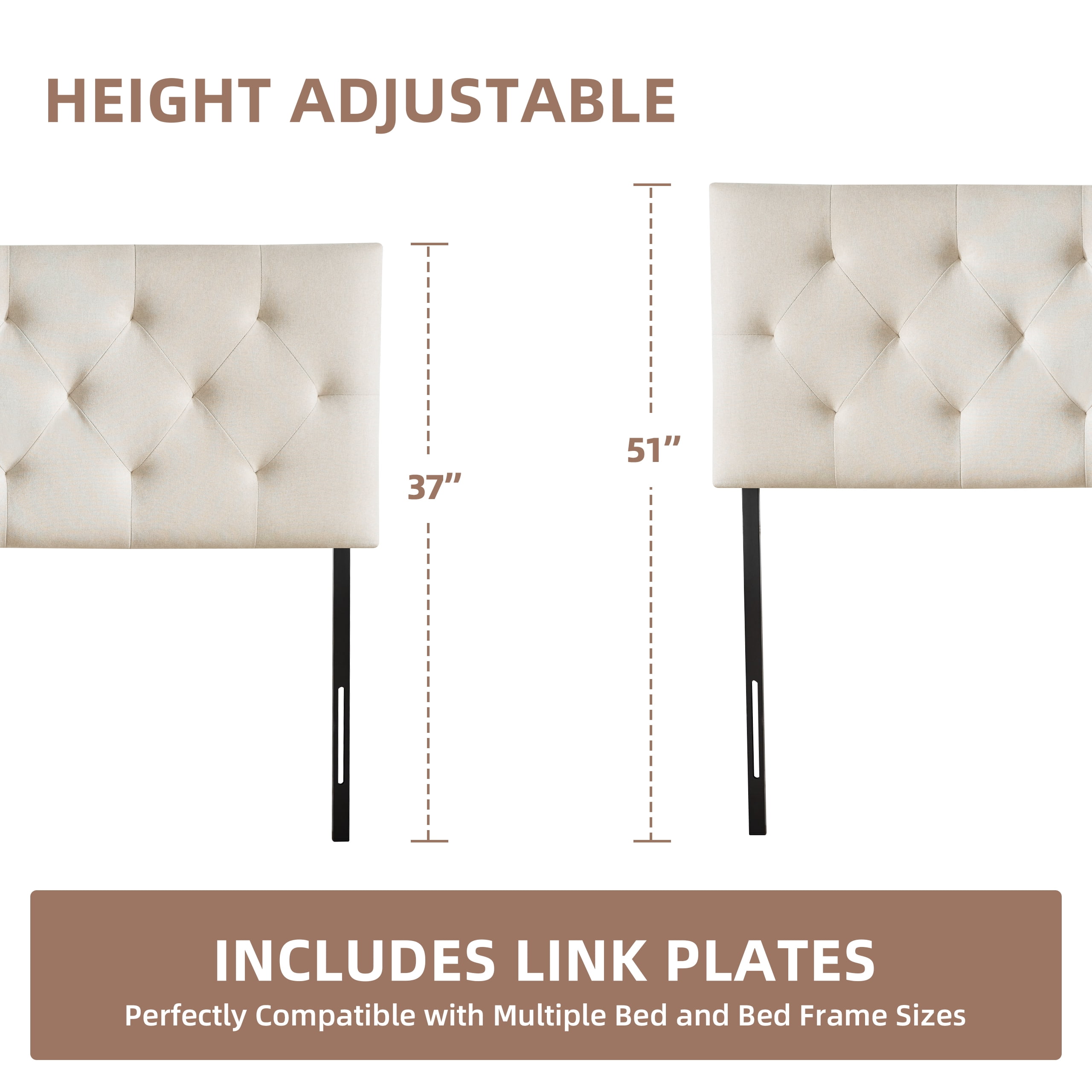 Weture Linen Upholstered Full Headboard, Modern Diamond Tufting, Adjustable Height, Beige