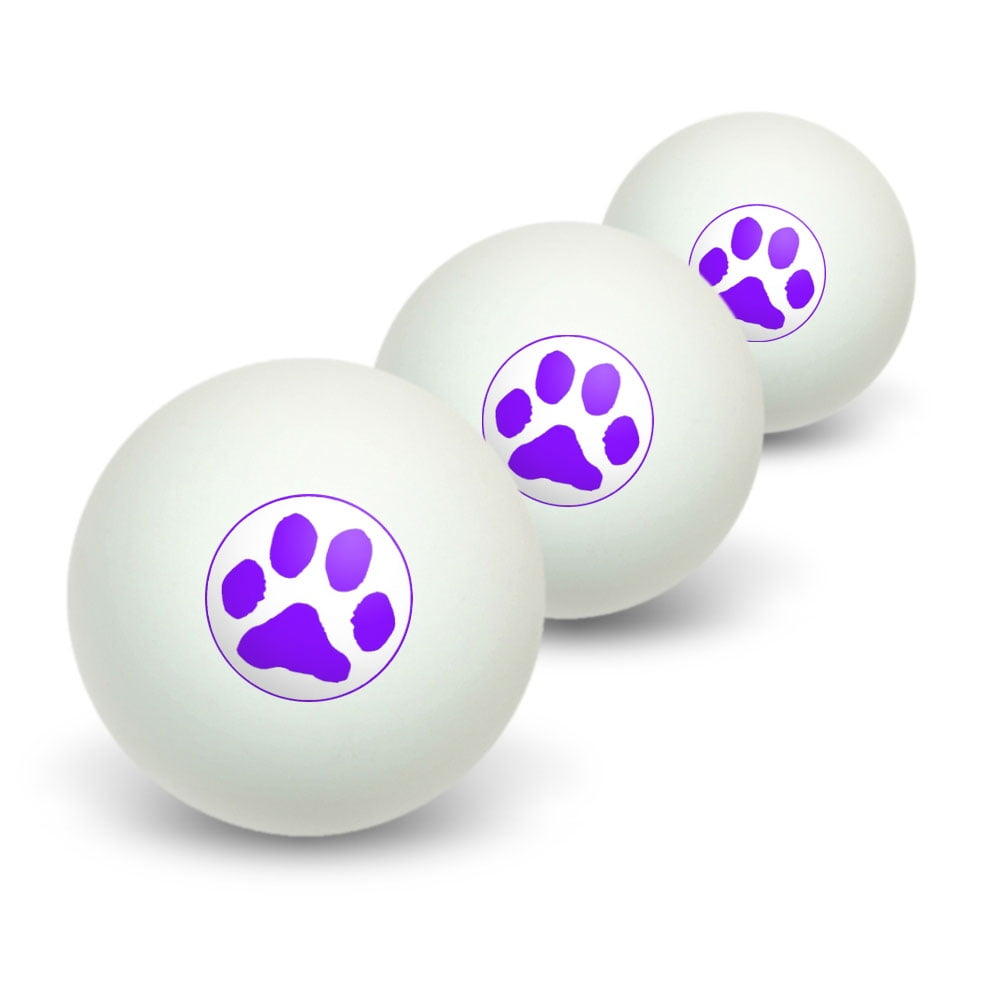 Paw Print Purple Novelty Table Tennis Ping Pong Ball 3 Pack