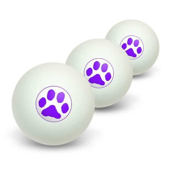 Paw Print - Purple Novelty Table Tennis Ping Pong Ball 3 Pack