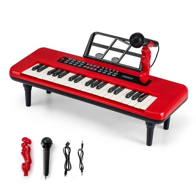 Costway 37 Keys Kids Piano Keyboard Portable Musical Toy with Microphone & Music Stand Red