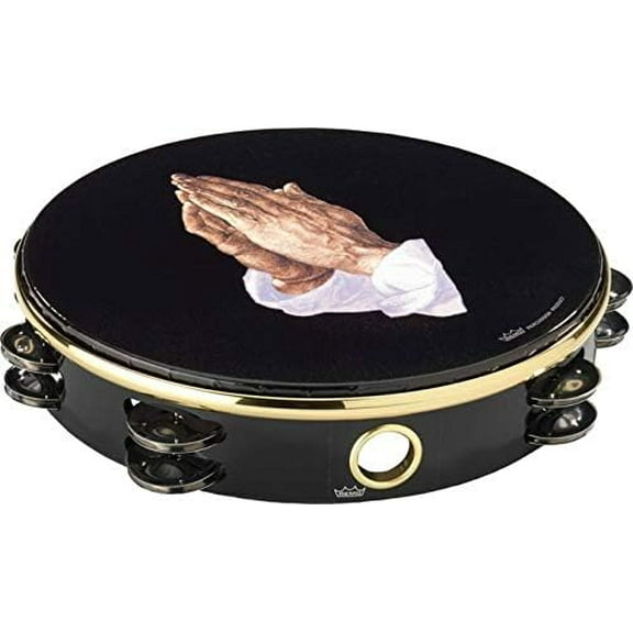 10" praise tambourine with 2 rows of 8 jingles, Praying Hands finish