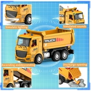 Remote Control Excavator and Dump Truck Toy Set with Barricades, Road Signs, Lights Sounds, Birthday Gifts for 3-12 Year Boys Girls