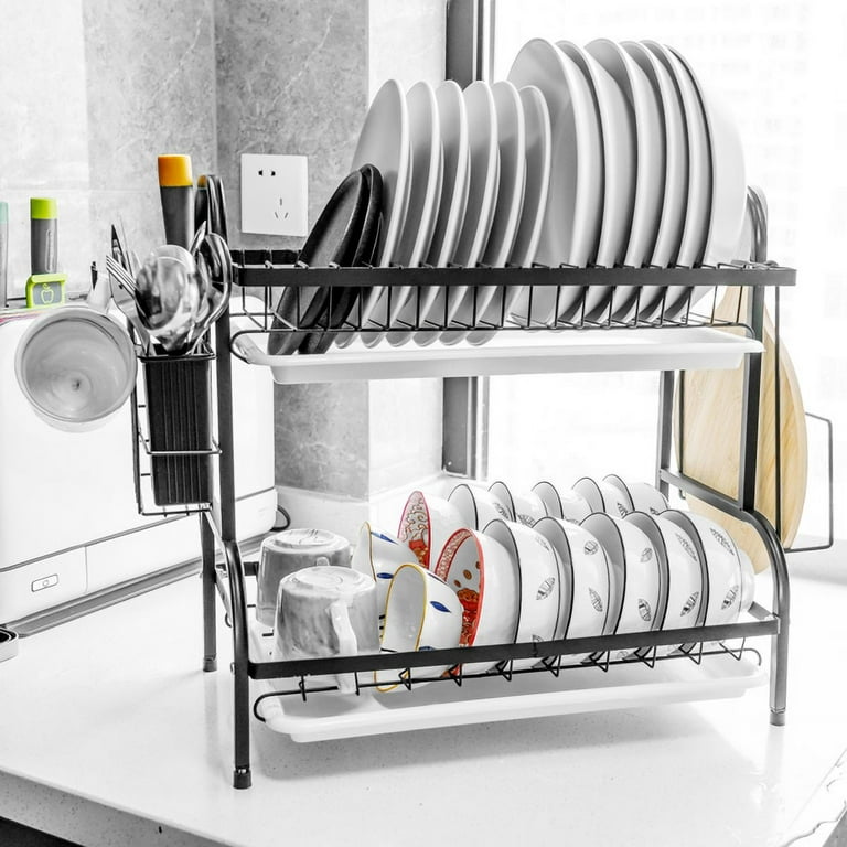 Dish Drying Rack, EILSORRN Dish Drainer for Kitchen Counter, Large Dish  Rack with Utensil Holder, Drainboard and Swivel Spout