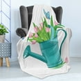 thumbnail image 4 of Floral Soft Flannel Fleece Throw Blanket, Bouquet of Tulips in Watering Can with Cartoon Style Butterflies Gardening Theme, Cozy Plush for Indoor and Outdoor Use, 70" x 90", Multicolor, by Ambesonne, 4 of 5