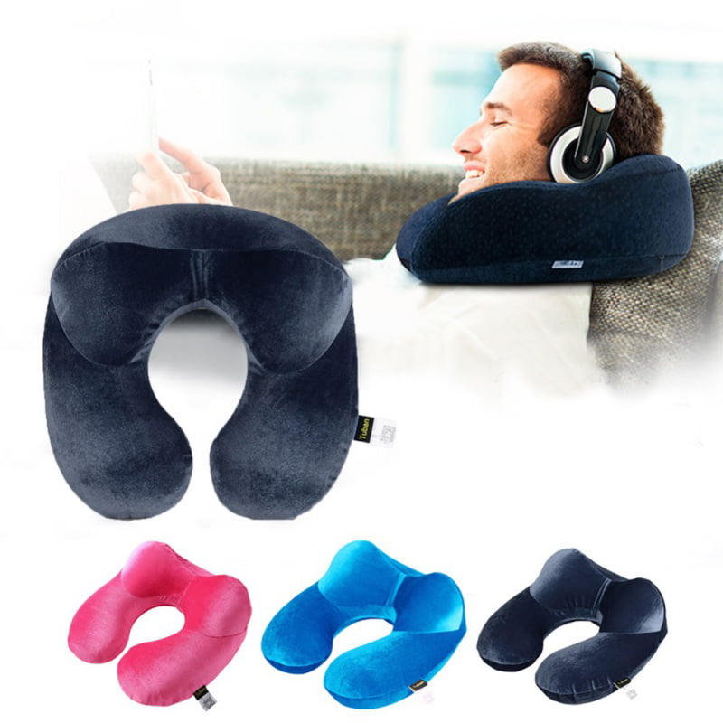 Airplane Deep Blue Backpacking Car U Shaped Travel Neck Pillow for Travelling Hiking Camping Inflatable Travel Pillow 