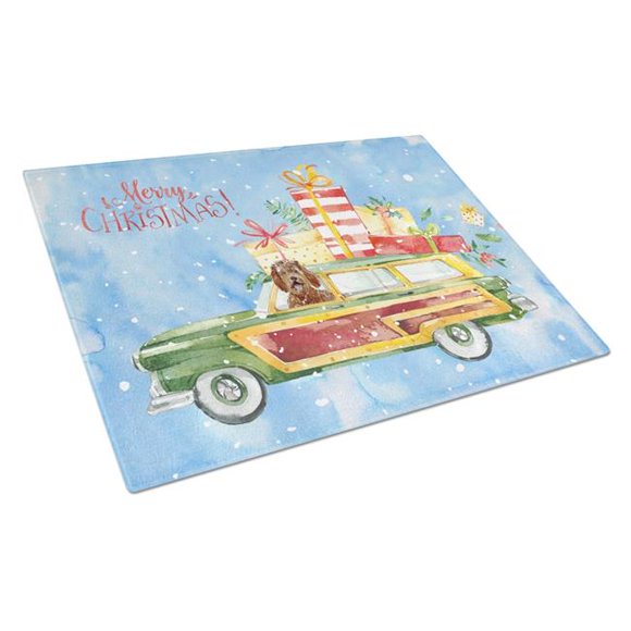 Carolines Treasures CK2411LCB Merry Christmas Labradoodle Glass Cutting Board - Large
