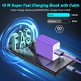 thumbnail image 6 of 2 Pack QC 3.0 18W Charger Block Fast Charging with 6FT Type C Charging Cable, Fast Phone Charger Stand Compatible with iPhone 17 16 15 14, Samsung, Phone Chargers for Android Phone, Purple, 6 of 7