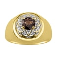 thumbnail image 1 of RYLOS Men's Rings 14K Yellow Gold Designer Gypsy 7MM Round Gemstone & Diamond Ring Smoky Quartz June Birthstone Size 10, 1 of 7