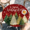 thumbnail image 2 of Red Christmas Round Tablecloth, Fitted Table Cover with Elastic for 45"-54" Round Tables, Xmas Tree Snowflake Winter Farmhouse Table Cloth Outdoor Indoor Dinning Party Waterproof Tablecloths, 2 of 7