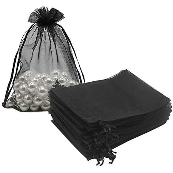 100PCS Premium Black Organza Bags, 4x6 Drawstring Sheer Gift Bags for Wedding Favors, Jewelry, Party, Christmas, Festival, Soaps and Makeup Storage