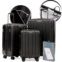 NONSTOP NEW YORK Luggage Expandable Spinner Wheels hard side shell Travel Suitcase Set 3 Piece Lightweight, TSA Lock, Double USB Port   2 packing cubes (Black, 3-Piece Set (20/24/28) W/ Power Bank)