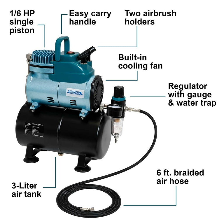 Pointzero 1/5 HP Airbrush Compressor - Portable Quiet Hobby Oil-Less Air Pump with Tank