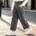 thumbnail image 4 of Bixock Jeans for Girls High Waist Straight Leg Denim Pants Kids Wide Leg Elastic Waist Solid Color Stretch Loose Fall Winter Casual Outer Wear Size 2-3Years, 4 of 6