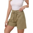 thumbnail image 4 of INSPIRE CHIC Summer Linen Shorts for Women's High Waisted Wide Leg Drawstring Vacation Outfit M Khaki, 4 of 6