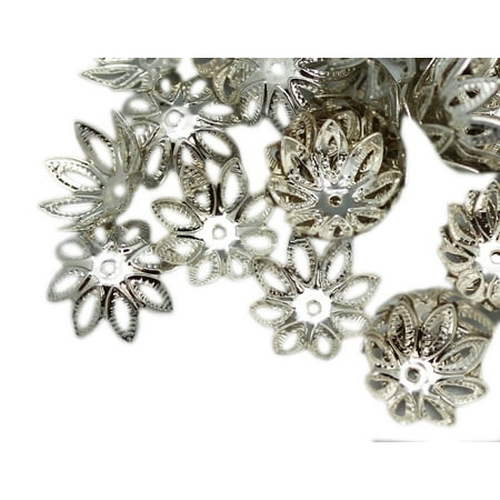 14x5mm Silver Metal Flower Petal Bead Cap (50 Piece)