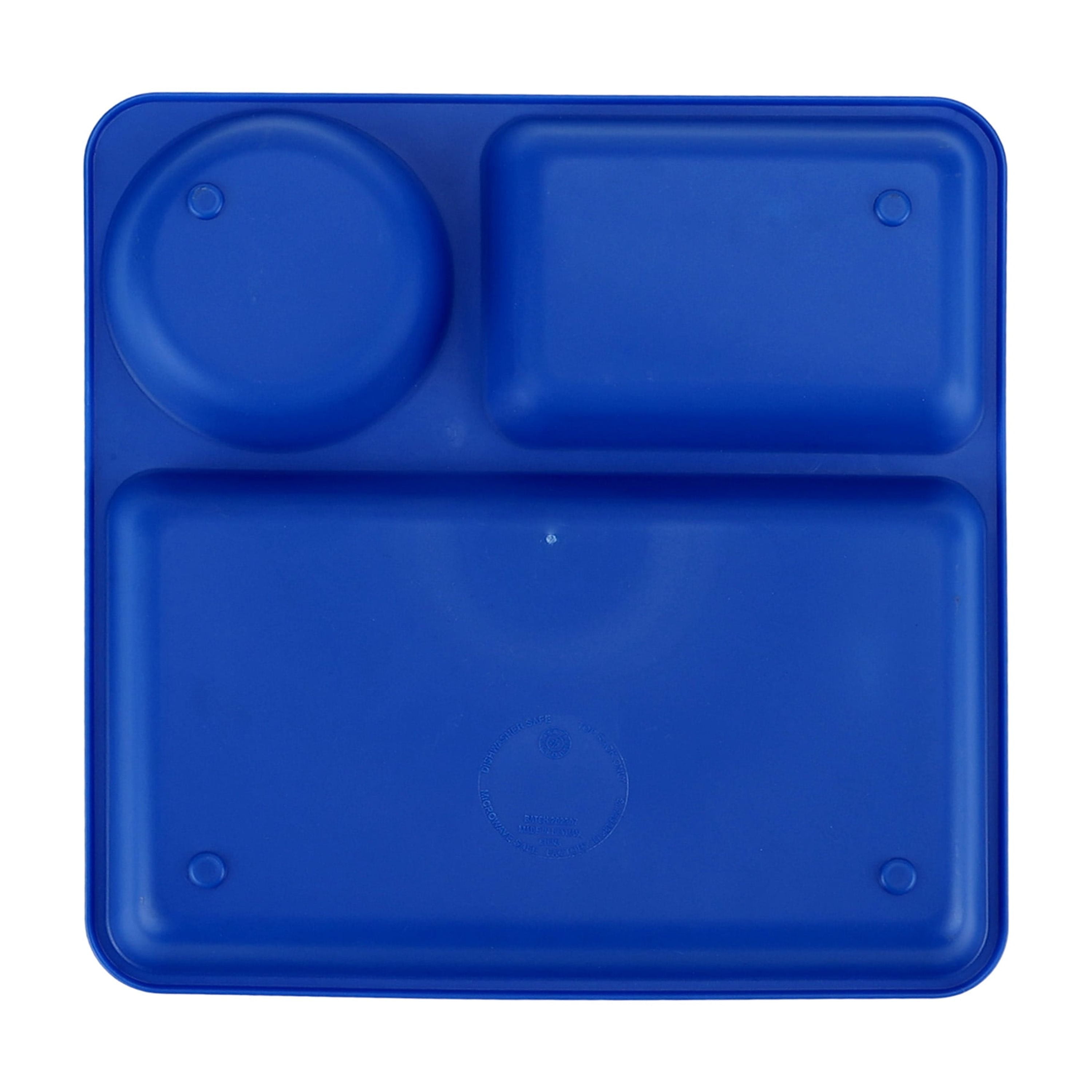 (6 pack) Your Zone Blue Divided Plastic Square Tray Plate, Single Piece