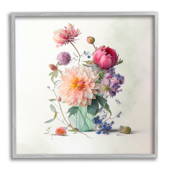 Stupell Industries Mixed Blooms Bouquet Botanical & Floral Painting Gray Framed Art Print Wall Art, 24 x 24