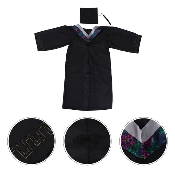 STRANDCHIC PhD Graduation Gown and Cap Set with Black Polyester Fabric, Academic for Ceremony