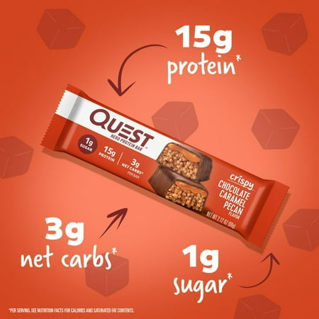 Quest Hero Protein Bars, Low Carb, Gluten Free, Chocolate Caramel Pecan, 12 Count