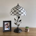 thumbnail image 4 of Tiffany Table Lamp White Stained Glass Crystal Beans Iron Metal Leaves Bronze Base Included LED Bulb for Living Room Dining Room Bedroom Bedside 12"W*12"D*22"H, 4 of 4