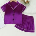 thumbnail image 2 of XMMSWDLA Children’s Casual Wear Set Unisex Girls Boys Kids Pajama Sets Button Down Satin Sleepwear Nighty 2pcs Silky Lounge Sets Nightwear Purple Kids Sportswear Sets, 2 of 9