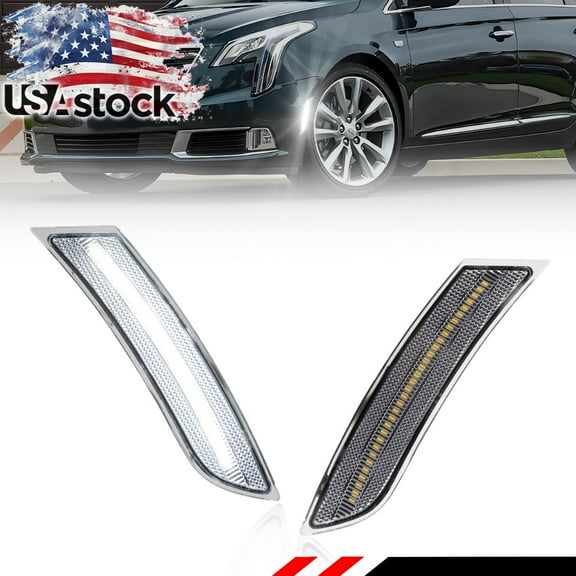 2PCS Clear Lens Front Side Marker Light Fender Light Turn Signal Light Turn Warning Light with White LED For 2013 2014 2015 2016 2017 Cadillac XTS