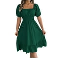 thumbnail image 2 of Homenesgenics Dresses for Women Womens Dresses Summer Women's Summer Casual Short Sleeved Waist Cinched Solid Color Dress Green S, 2 of 8