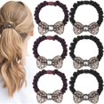 thumbnail image 1 of HINZIC 6 lazos para el pelo con diamantes de imitación, elásticos, para coleta, con cristales brillantes, bandas elásticas, accesorios para el pelo, pulsera vintage para mujeres y niñas (negro marrón), 1 of 5